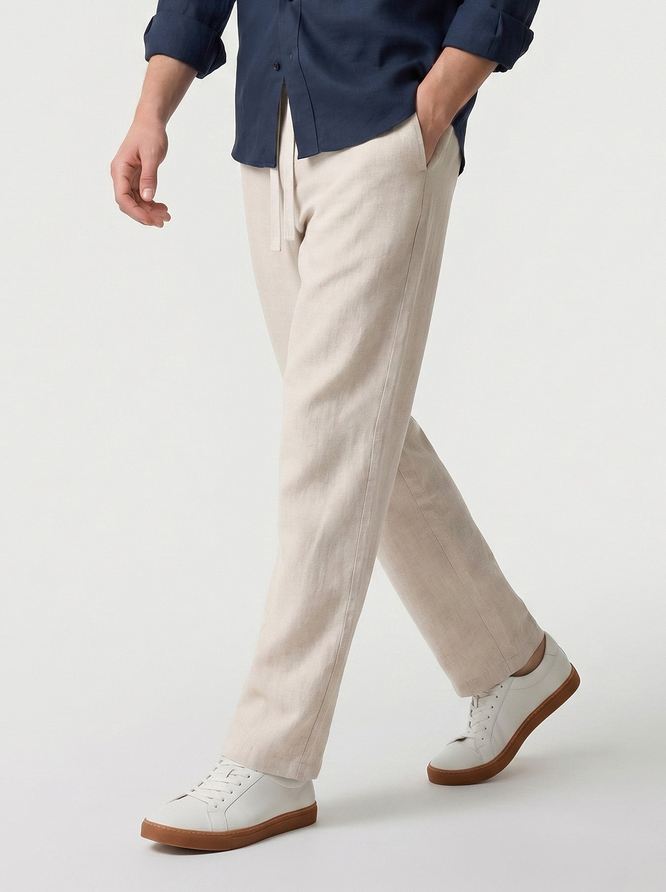 Natural Linen Straight Leg Trousers 32"