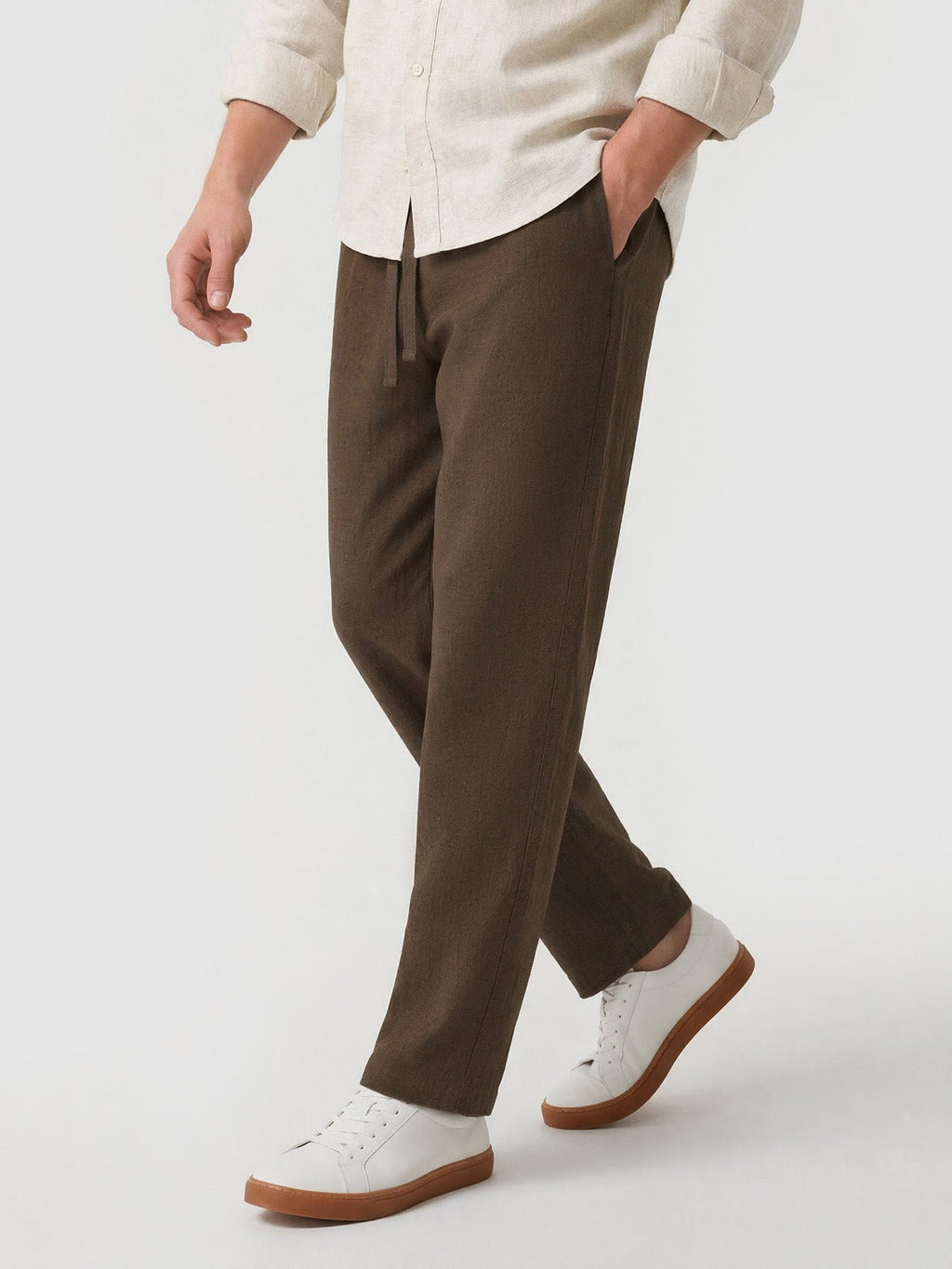 Natural Linen Straight Leg Trousers 32"