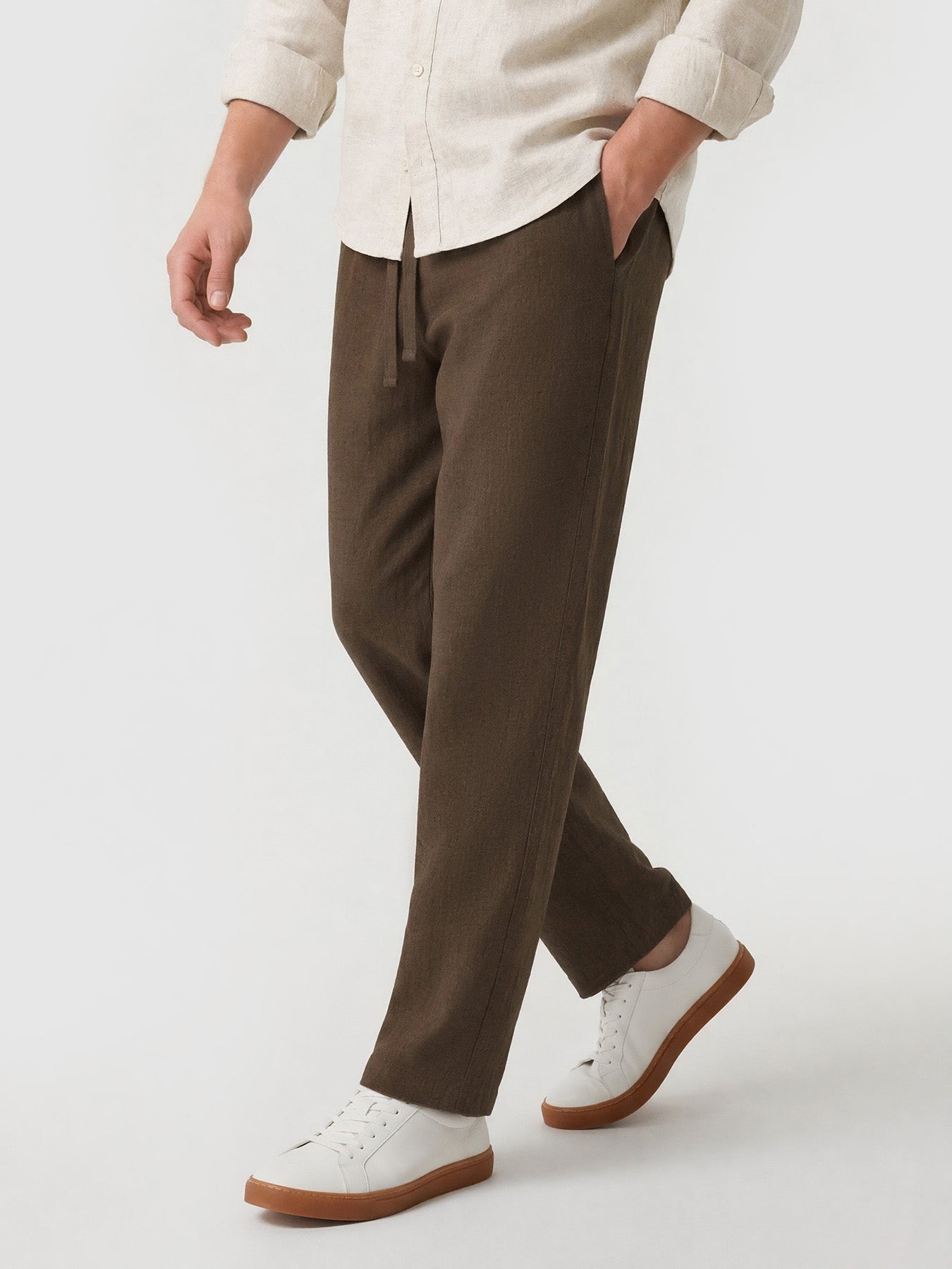 Natural Linen Straight Leg Trousers 32"