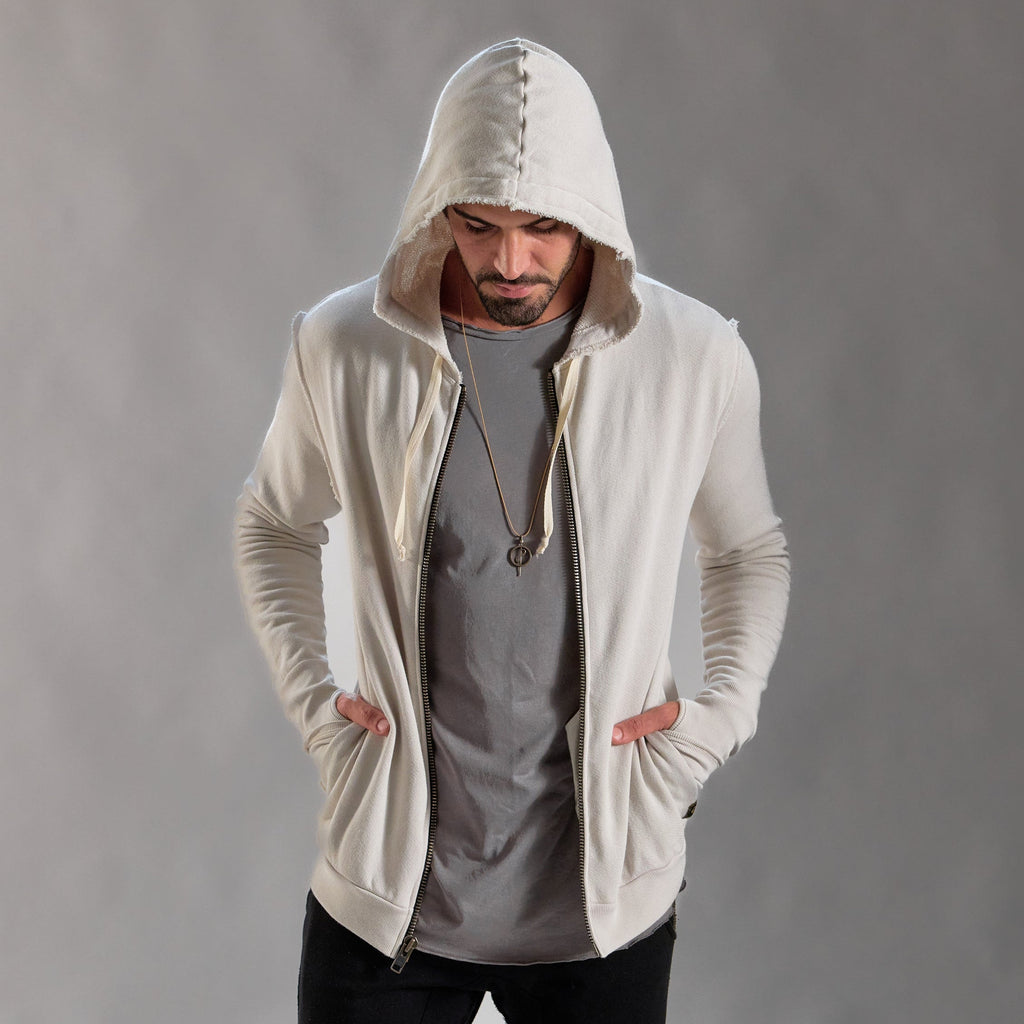 RAW ZIP HOODIE / WHITE STONE