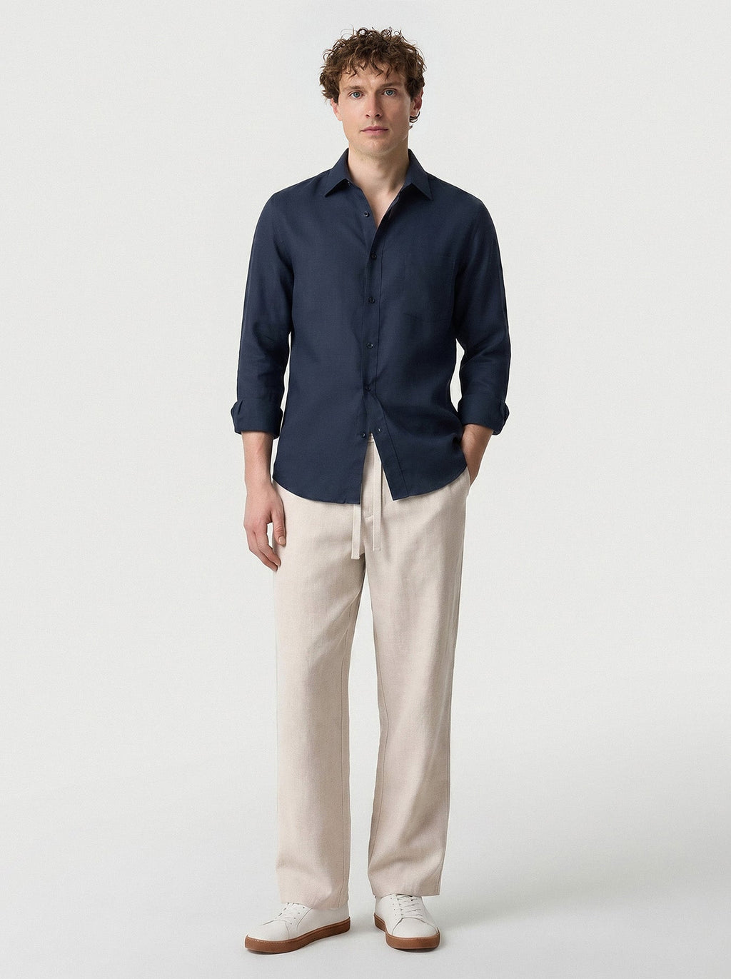 Natural Linen Straight Leg Trousers 32"