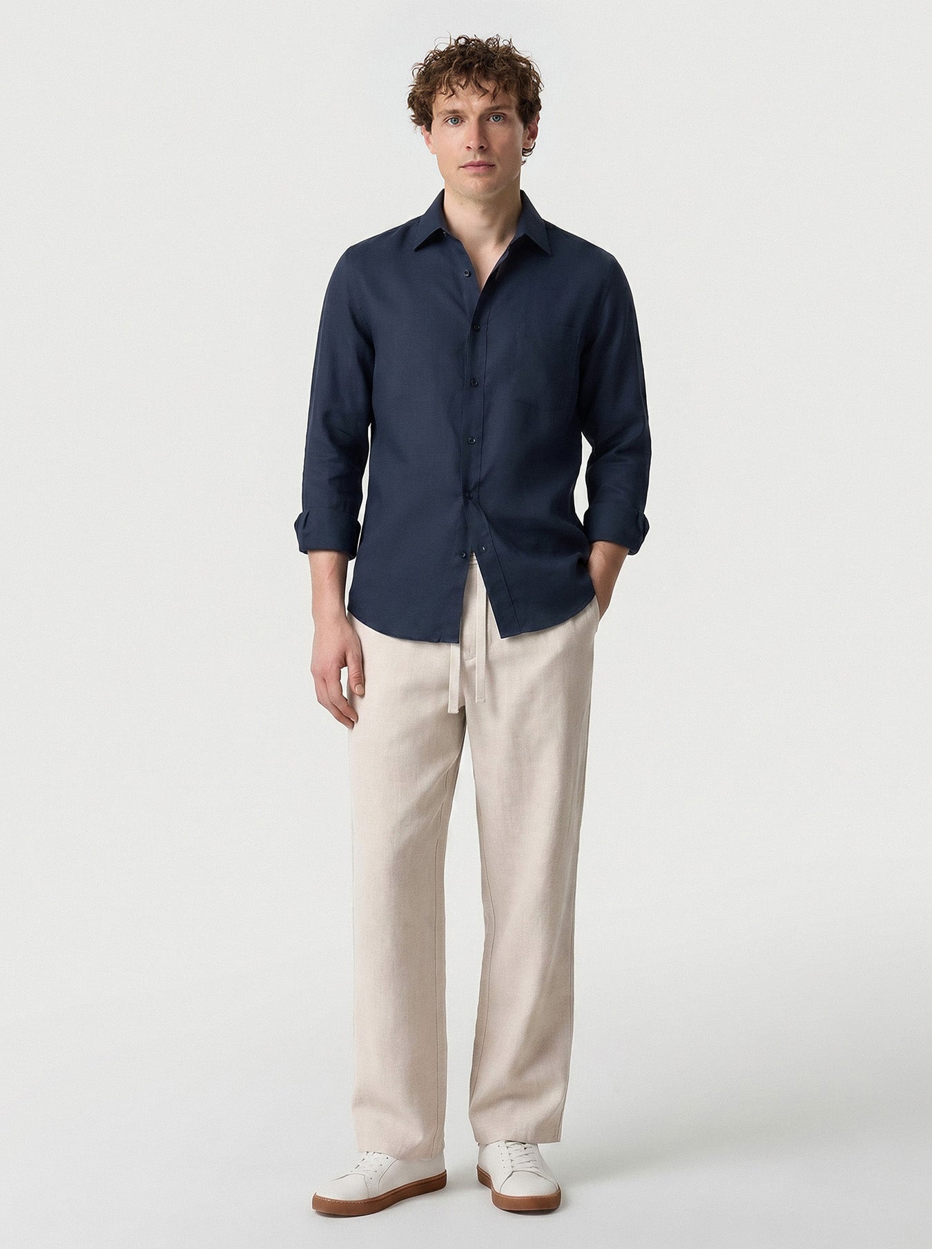 Natural Linen Straight Leg Trousers 32"